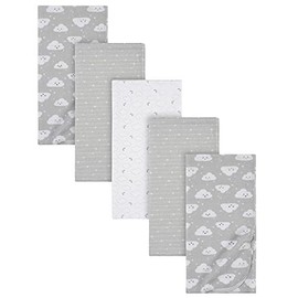 Gerber Boys and Girls Newborn Infant Baby Toddler Nursery 100% Cotton Flannel Receiving Swaddle Blanket, Clouds Grey, 5-Pack