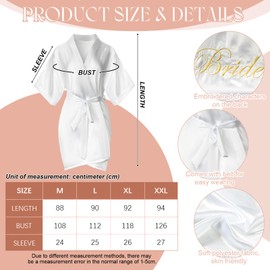 Bride Dressing Gown and Bride Slippers Bridal Bridesmaid Short White Satin Bridal Robe Slippers for Women Girls, White, Gold