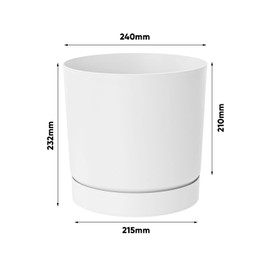 Prosperplast Flower Pot Planter 23.2 x Diameter 24 cm Flower Pot with Saucer Round Tubo P 8 L White DPOP240