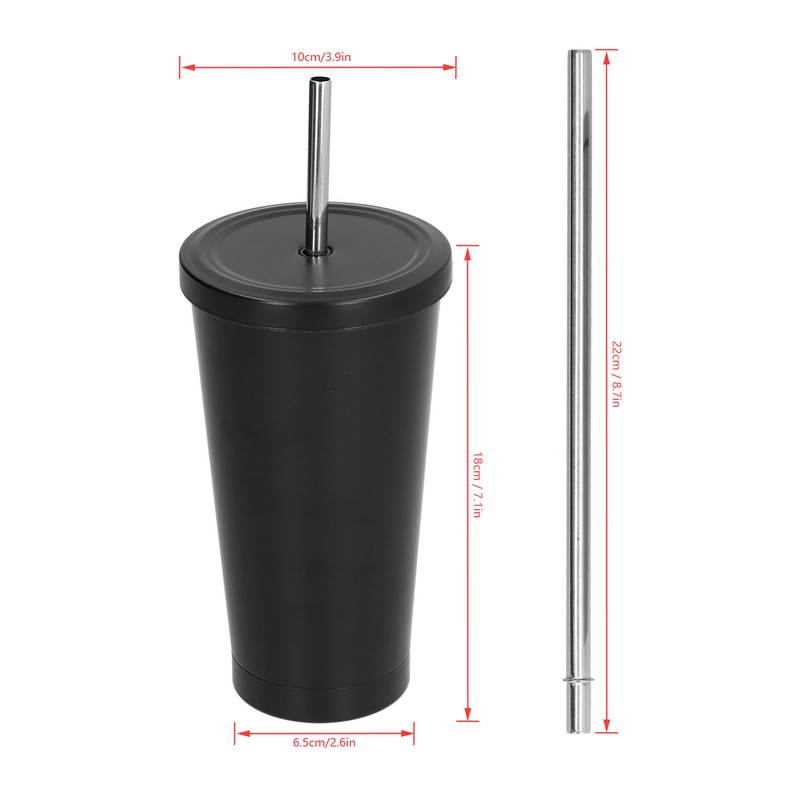 500ML Small Vacuum Coffee Cup Iced Coffee Bottle with Straw