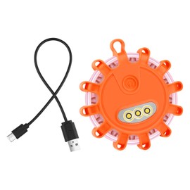 AK LED Road Flares Rechargeable Safety Flashing Warning Light Roadside Emergency Disc Beacon Kit for Vehicles Boats with Magnetic Base & Hook & USB Charging Cables (1 Pack)