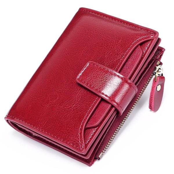 Women's RFID Blocking Leather Small Compact Bi-fold Zipper Pocket Wallet