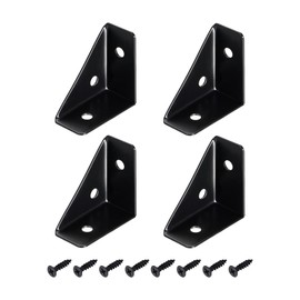 sourcing map 4Pcs Angle Corner Brackets 38mm x 38mm, Cold Rolled Steel Braces Joining Support with Screws for Desk Bed Edge (Black)