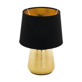 EGLO Manalba 1 Table Lamp, Textile Bedside Lamp Made of Ceramic in Gold and a Fabric Lampshade in Black and Gold, Table Lamp Living Room, Bedroom Lamp E14