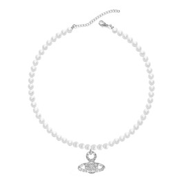 MAKOBLESSMOMO Pearl Necklace for Women and Girls, Diamond Pearl Rhinestone Clavicle Chain, Birthday Anniversary Jewelry Gift, Sterling Silver, Pearl