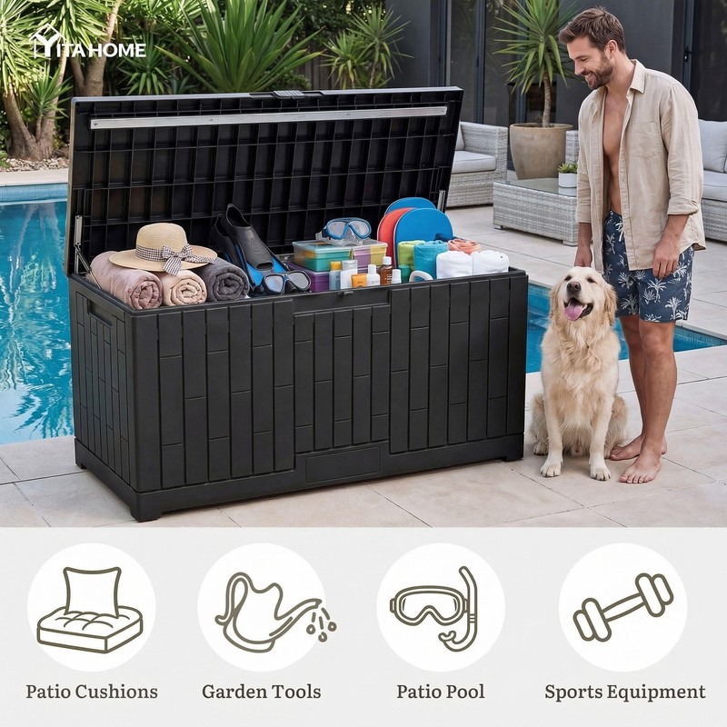 YITAHOME 120 Gallon Outdoor Storage Deck Box, Large Resin Patio