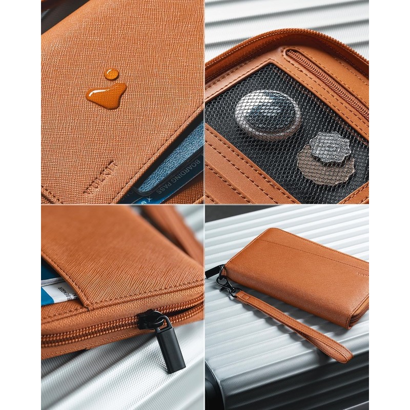 VULKIT Porta Pasaporte de Cuero con Bloqueo RFID y Correa