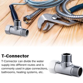 T Piece 1/2 Inch, Brass G1/2 Inch Diverter Valve, 3-Way T Piece Water Connection Distributor with Washers, T Shape Adapter for Drinking Water Tap, Chrome, 20 mm