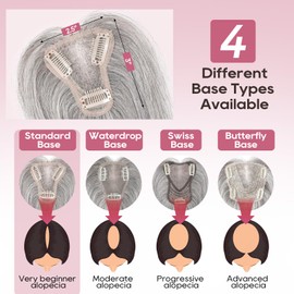 REECHO Real Human Hair Topper, 10 inch Women Hair Toppers for Thinning Hair, 100 Percent Human Hair Large Coverage Natural Hairpiece Wiglet, Standard Base 3.5"x2", Grey