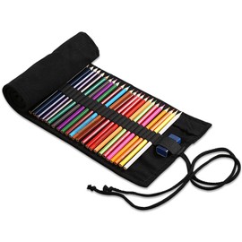 Yitexin 72 Slots Canvas Pencil Roll Wrap, Handmade Roll-Up Pencil Case Pouch Fabric, Large Capacity Pencil Case Holder Organizer for Artists Painting, Sketchers(Black)