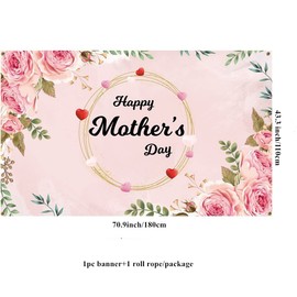 LOONELO Large Happy Mother's Day Banner with 70.9''X43.3'',Mothers Day Decorations,Mother's day Porch Sign,Happy Mother's day Backdrop for Outdoor Indoor Home Yard Decorations (Pink)