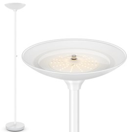 30W Torchiere Floor Lamp - 3600LM Super Bright LED Floor Lamp, 71 Inch Stepless Dimmable Standing Lamp with 3000K Lighting, Rotary Switch, Tall Metal Torch Floor lamps for Living Room/Bedroom (White)