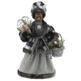 Windy Hill Collection 16" Inch Standing Black & White Checkered African American Ethnic Mrs. Claus Christmas Figurine Figure Decoration 162061
