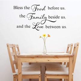 Bless This Food Before Us,The Family Beside Us, and The Love Between Us Wall Decal, Kitchen Dining Room Prayer Sticker, Family Love Positive Quote Thanksgiving Decal