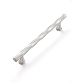 JIASENBAO Brushed Nickel Cabinet Pulls 5" Hole Center 5 Pack Hammered Silver Cabinet Handles Decorative Kitchen Drawer Dresser Cupboard Bathroom Vanity Cabinet Hardware Rhombus