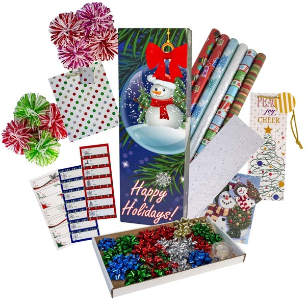 VERSAINSECT s Wrapping Paper Kit complete with Gift Bows Includes 6 Rolls of Wrapping Paper, 8 large Fountain Bows, Gift tags, Gift bags, Tissue Wrap and tape.6 Rolls Of Wrapping paper all in one kit