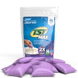 Camco TST MAX RV Toilet Treatment Drop-INs - Control Unwanted Odors and Break Down Waste and Tissue - Septic Tank Safe - Lavender Scent - 15-pack (41559)