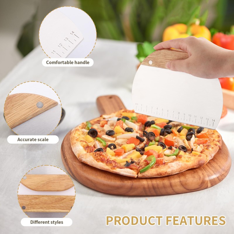 Zosenyer 2PCS Teigschaber Edelstahl, Teigkarte Set mit Rutschfestem Holzgriff, Pizzamesser