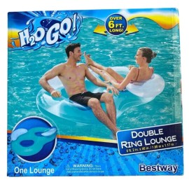 Bestway NEW!  H2O Go! Double Ring Lounge Float 6 Feet Long with Head Rest Blue