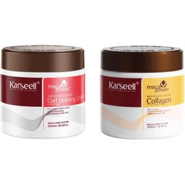 Karseell Set de Mascarilla Capilar 500 ml y Crema Definidora de Rizos 500 ml, Para Cabello Seco, Maltratado y con Frizz