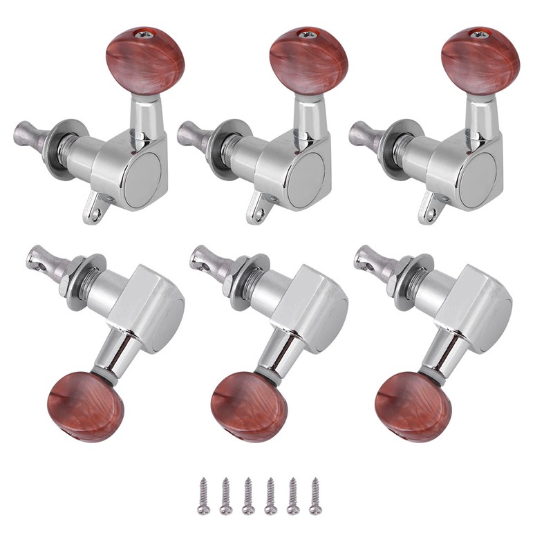 Tuner Pegs Tuning Machine Heads Button Silver Wooden Folk Guitar