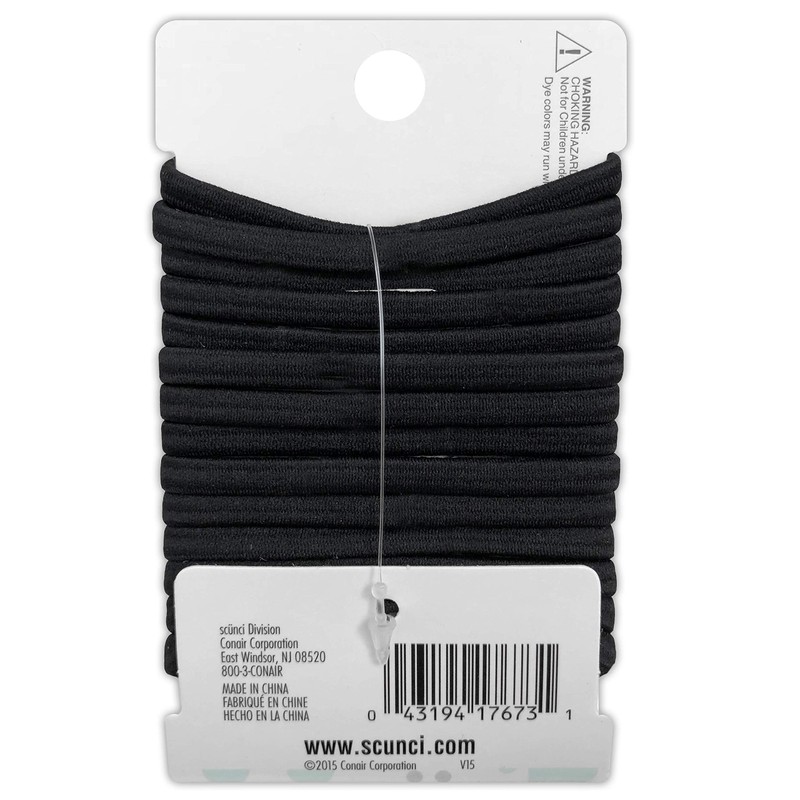 Scunci No-Damage Comfortable Black Hair Ties, Flat Design All-Day Hold,