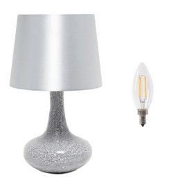 Simple Designs LT3039-GRY-LB 14.17" Mosaic Tiled Glass Genie Table Lamp with LED Bulb, Gray