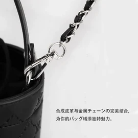 FsGrg Bag Replacement Shoulder Strap Chain/Leather Black + Silver/Silver Approx 120cm Single Piece (Handbag Crossbody Clutch Compatible)