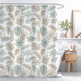 WYRCFS Shower Curtain 180x200cm Green Leaf Shower Curtains Anti Mould Proof Resistant Waterproof Bathroom Curtains Polyester Fabric Bath Curtain for Bathroom Weighted Shower Curtains with 12 Hooks
