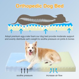 MIHIKK Washable Orthopedic Dog Bed for Large Dogs, XL Waterproof Pet Bed with Egg Crate Foam Strong Support, Machine Washable Cover & Anti-Slip Bottom & Durable Zipper 41x27(Blue)