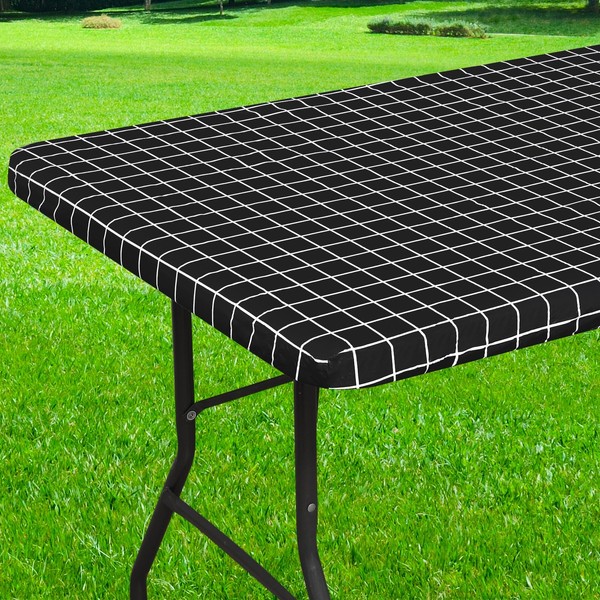 Spotjoy Rectangle Table Cloth, Elastic Fitted Flannel Backed Plastic Table