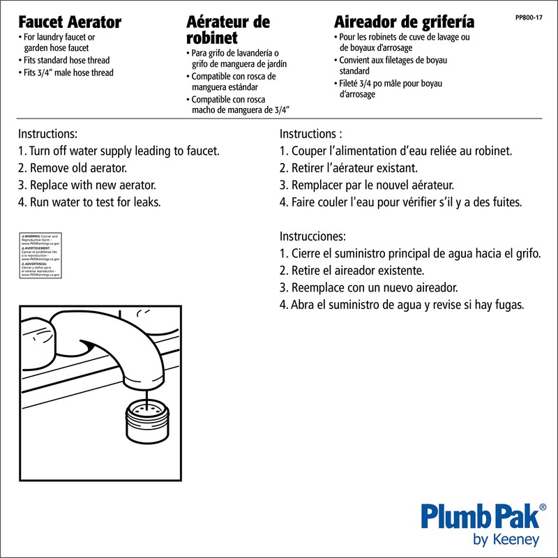 Plumb Pak Faucet Aerator, 3-3/4" x 1-7/8", Polished Chrome