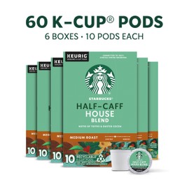 Starbucks K-Cup Coffee Pods, Medium Roast Hot or Iced Coffee, Half-Caff House Blend, 60 Keurig Pods