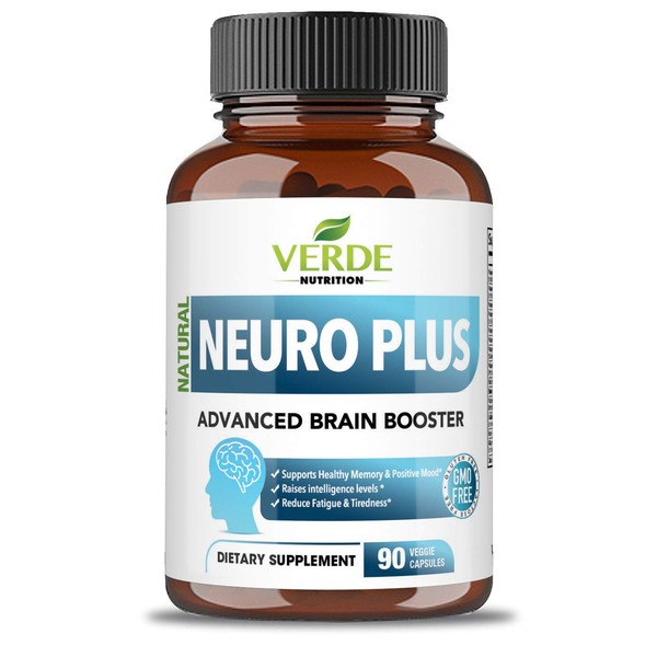 Verde Nutrition Neuro Plus Advanced Brain Booster | Premium Brain Function Supplement | Improves Memory, Focus & Mental Performance | Reduces Stress & Fatigue | 100% All-Natural Nootropic