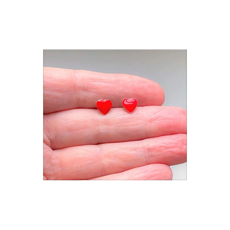 Small Red Love Heart Sterling Silver Earrings