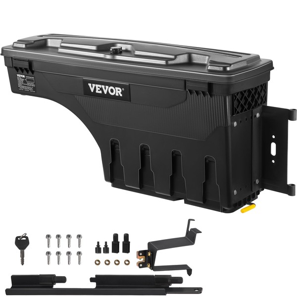 VEVOR Truck Bed Storage Box, Swing Case Fits Chevrolet Silverado 1500 GMC Sierra 1500 2019-2020, Passenger Side, Lockable Wheel Well Tool Box with Password Padlock, Waterproof and Durable ABS Tool Box