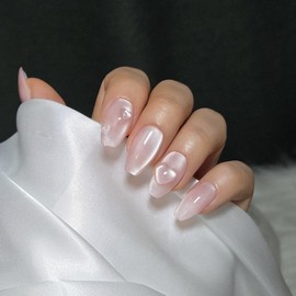 [Glass bead magnetic nail] Mongle heart handmade nail tip, soft daily - strong double-sided tape 24p / [유리알 자석네일] 몽글하트 수제네일팁 여리여리 데일리 - 강력양면테이프24p