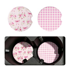 Car Cup Coasters 2-in-1 Style Set,2.6-Inch Bow-Shaped/Checkered Cup Holder Coasters for Car Decoration & Protection,Non-Slip Cars Coaster for Cups Holders as Gifts for Women/Girls