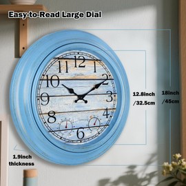 eYotto 18 Inch Large Indoor Outdoor Wall Clock Waterproof with Temperature and Humidity Display, Battery Operated Silent Non-Ticking for Garden,Pool, Patio,Porch,Bathroom,Beach House Decorative