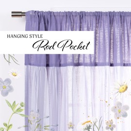 Best Home Fashion Set of 2 Faux Pippin Linen Sheer Tulle Overlay Curtains - Rod Pocket Light Filtering Window Treatment for Living Room, Dining Room, Bedroom (Lilac, 52" W x 84" L)
