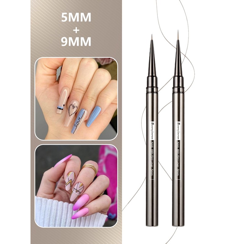 Nail Liner Brush, Fine Line Nail art Brushes 5/9/15/20/25mm Thin