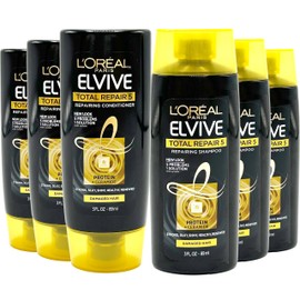 L’Oréal Paris L'oreal Travel Shampoo and Conditioner Set, 6 Count, Travel Size Bottles, Restoring Total Repair Mini Shampoo & Conditioner for Hair Repair, TSA Approved Hygiene Essentials, 3 oz Each