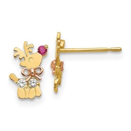 Ice Carats Designer Jewelry USA 14K Solid Yellow Rose Gold CZ Reindeer Stud Earrings