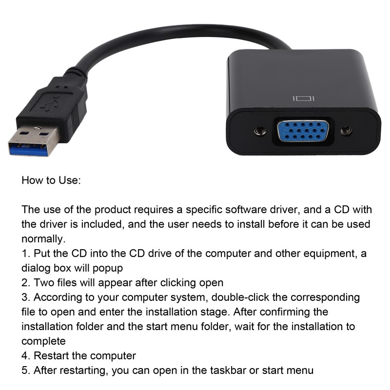 USB3.0 to VGA Converter 5Gbps HD 1080P Adapter Cable 15Pin