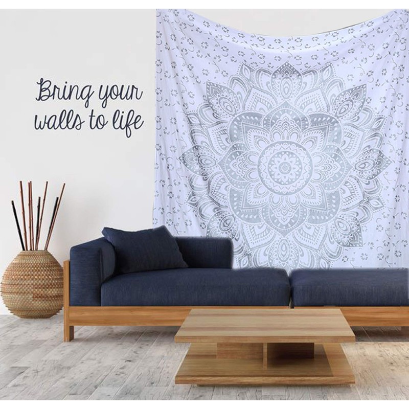 raajsee Grey Mandala Tapestry Bedroom Aesthetic - Indie Wall Tapestry