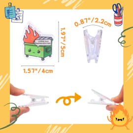 PEILINIX 4PCS Dumpster Fire Acrylic Clips, Funny Office Desk Accessories Paper Snack Clips Gifts for Coworker Boss Employee