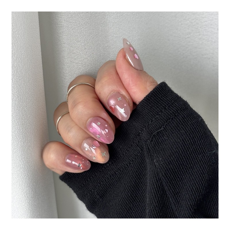 Pink Mental Heart Star Fondant Handmade Nail Tip, Paddy Tip
