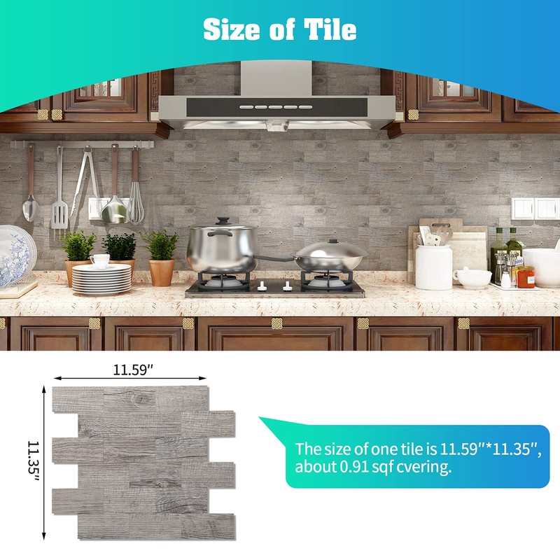 10-Pack Peel and Stick Tile Backsplash 11.3"X11.5" PVC Wall Tiles,