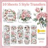 WANDIC 10 Sheets Rub On Transfer Sticker, Retro Pink Flower