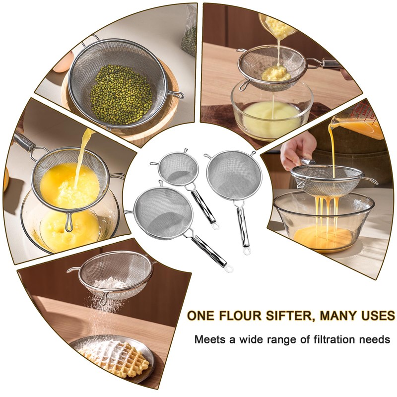Double-Layer Fine Mesh Strainer, 4.7 Inch Stainless Steel Double Ear